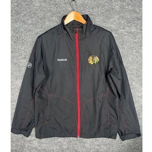 Reebok Chicago Blackhawks NHL Center Ice Track‎ Jacket Men's Small S Black Red